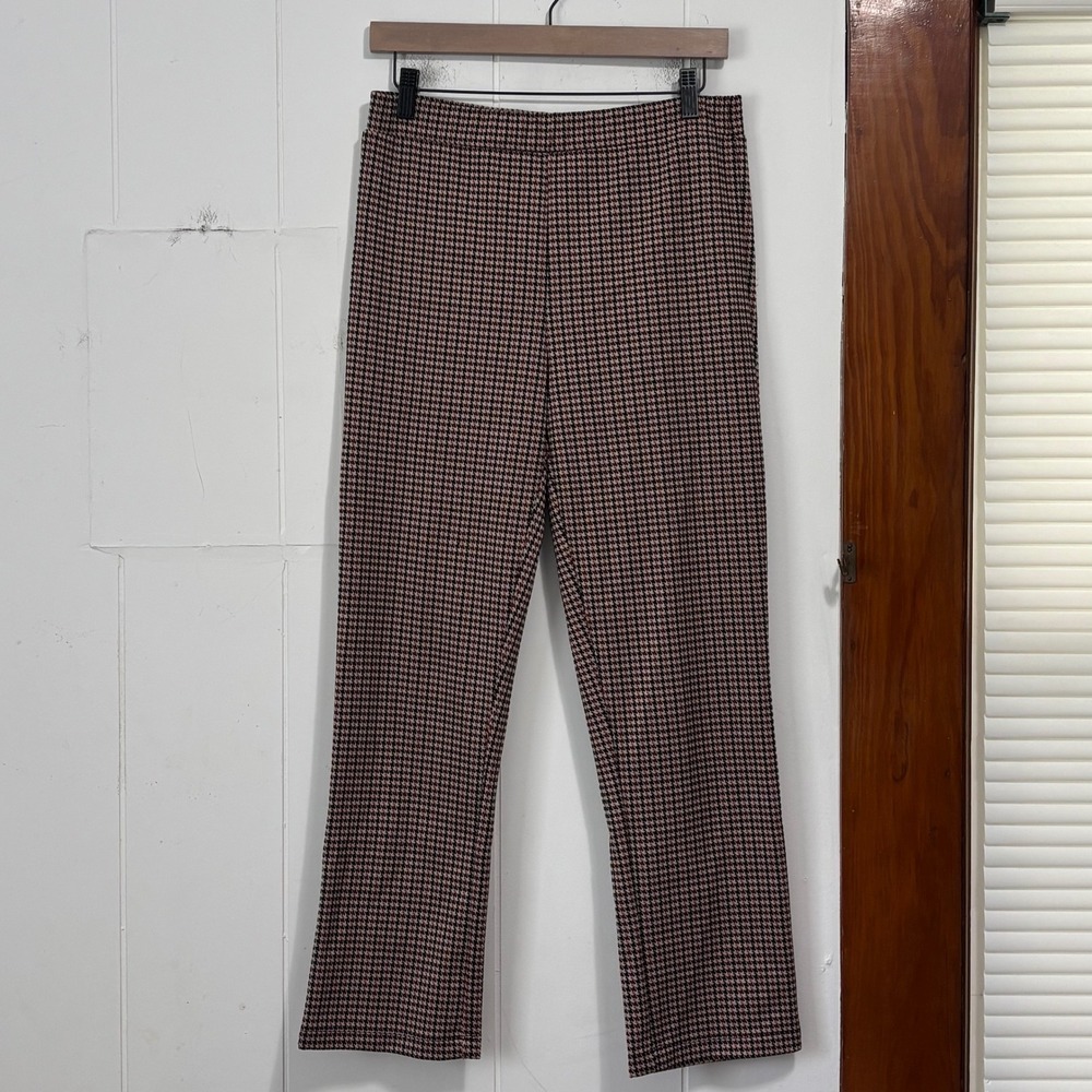Sanctuary Womens Houndstooth Pull On Straight Leg Pants Black Tan Red Size M